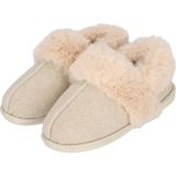 Apollo - Dames Instap Pantoffel - Vilt - Wit - Kunstbont