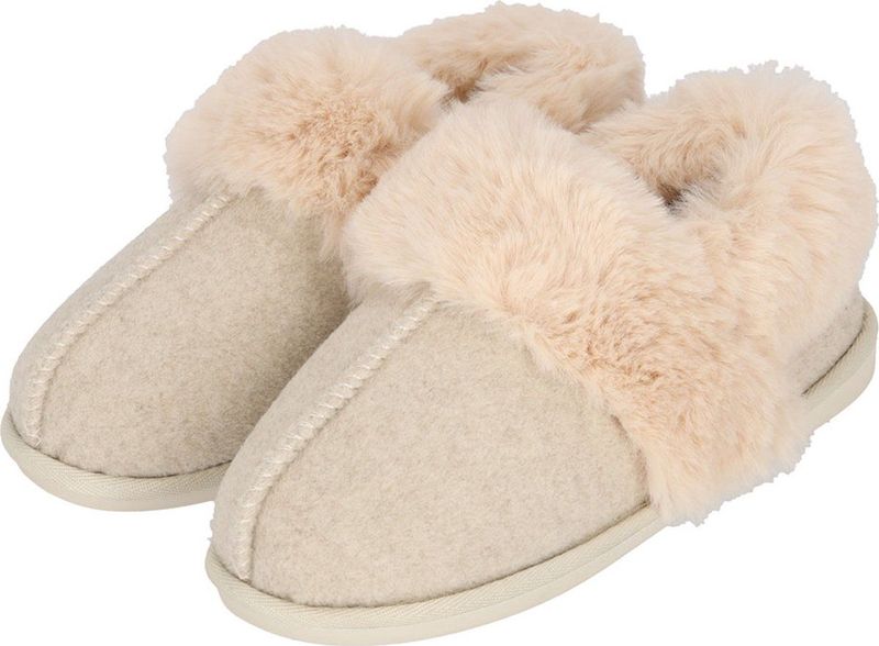 Apollo - Dames Instap Pantoffel - Vilt - Wit - Kunstbont