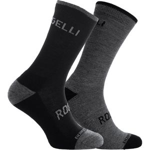 Rogelli Fietssokken Heren en Dames 2-pack - Wielrensokken Merino Wol - Zwart en Grijs - 18-22cm Hoog - Maat 36-39