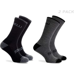 Rogelli Fietssokken Heren en Dames 2-pack - Wielrensokken Merino Wol - Zwart en Grijs - 18-22cm Hoog - Maat 36-39