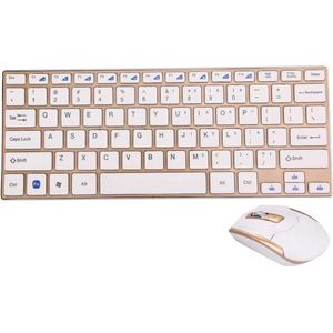 Toetsenbord computer HK3910 2,4 GHz draadloos 78 toetsen Metalen ultradunne toetsenbord + draadloze optische muis met ingebouwde USB-ontvanger voor computer PC Laptop (Goud)