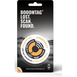 Booomtag® NFC Oranje Dome Sticker - 30mm - Lost and Found - Kofferlabel, Bagagelabel, Reislabel, Adreslabel, Reisaccessoires, Passieve Tracker, SOS, ICE, Reiskoffer, Etiquette Bagage, #boomtag #booomtag