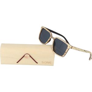 5one® Rimini Slimline White - houten zonnebril met zwarte strepen