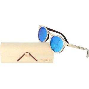 5one® Elba White striped - Wit gestreept houten zonnebril - Blauw