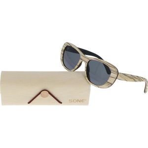 5one® Siena White striped - houten dames zonnebril met grijze lens