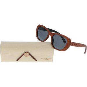 5one® Siena Brown - Sapeli houten Dames Zonnebril met grijze lens