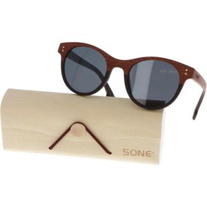 5one® Florence - Sapele hout zonnebril rond model met grijze lens
