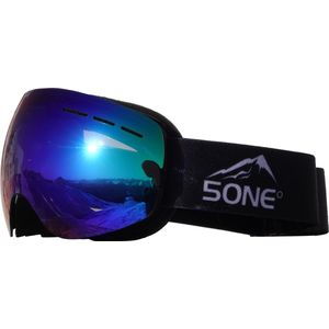 5one® Alpine 1 Blue anti-condens Skibril met hardcase - Zwart frame