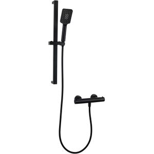 Luzzo® Square Black Doucheset Thermostaatkraan met Glijstang - Zwart