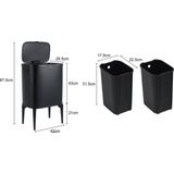 Luzzo® New York Push Prullenbak Afvalscheiding 2 Vakken - Afvalscheidingsprullenbak 18 ltr - Zwart