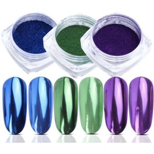 GUAPÀ - Holografische Glitter Poeder Set - Paars & Blauw & Groen - Nail Art & Nagel Decoratie Chrome Nails - 3 stuks