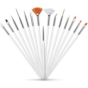 GUAPÀ - Penselen Set Wit voor Nail Art / Acryl & Gel Nagels - Professional Nail Brushes - 15 Delig