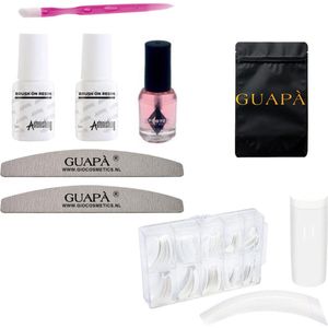 GUAPÀ - Kunstnagels Starter Kit met Tips - Nagellijm - Nagelvijlen en Nagelriem olie en Bokkenpootje - Voordeel Sets