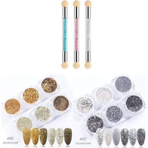 GUAPÀ Nagel Nail Art Glitter Poeder Set Inclusief Blooming Penselen in diverse kleuren voor het maken van Nail Art