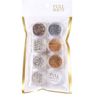 GUAPÀ - Nagel Glitter Poeder Nail Art Set Goud / Zilver / Brons - 8 Stuks