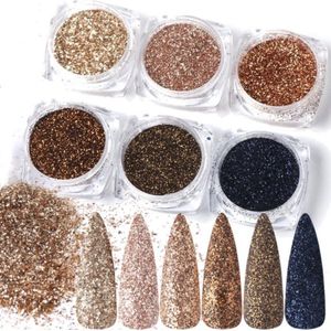 GUAPÀ - Nagel Glitter Poeder Nail Art Set Goud & Navy - 6 Stuks