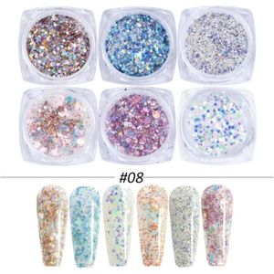 GUAPÀ - Nagel Glitter Poeder Nail Art Set Diverse Kleuren Licht - 6 Stuks