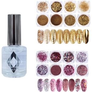 GUAPÀ - Nagel Glitter Poeder + Top Coat - Nail Art Set Goud / Zilver / Rosé - 3 stuks