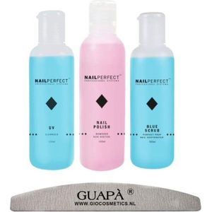 GUAPÀ - Gel Nagels Starterskit - Nagel vloeistoffen voor het voorbereiden en verwijderen van Gel nagels - UV Cleanser - Remover - Blue Scrub - 300 ml + Nagelvijl