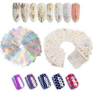 GUAPÀ - Nail Art Nagel Sjabloon Stickers 42 vellen - Zelfklevende Nagelstickers & Nageldecoratie 3D Goud en Zilver
