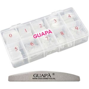 GUAPÀ® Nageltips 100 stuks in stevige doos | Plaknagels | Nepnagels | Nagelverlenging Acryl en Gel | Transparant