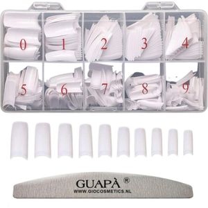 GUAPÀ® Nageltips 100 stuks in stevige doos | Plaknagels | Nepnagels | Nagelverlenging Acryl en Gel | Wit French Manicure