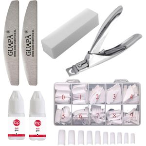 GUAPÀ - Kunstnagel Tips Voordeel Set 500 stuks - Wit French Manicure Tips met Nagellijm Tipknipper en Nagel Vijlen - Tips voor Acryl Nagels & Gel nagels / Hoge Kwaliteit - Professionele Markt