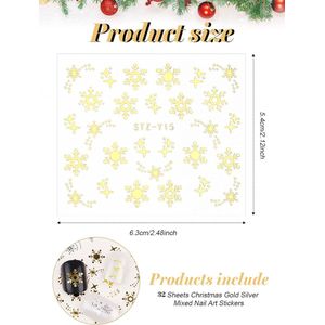 GUAPÀ® Nail Art Nagelstickers | Nagel Stickers Kerst | Nail Art 3D Stickers | Gellak | Acryl Nagels | Nagelstickers Kinderen | Nail Art Stempel | 32 vellen kerst nagelstickers