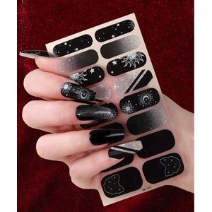 GUAPÀ® Nagelstickers & Nail wraps - Nail Art - Nagel Folie - Zwarte Nail Wrap - Nagellak Nagelstickers - Zwart met glitters - 16 Nagelstickers