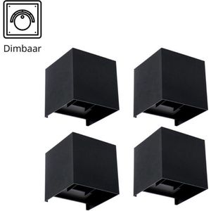 Proventa KUBUS Outdoor LED Muurlamp - Dimbaar - 4pack Wandlamp Zwart