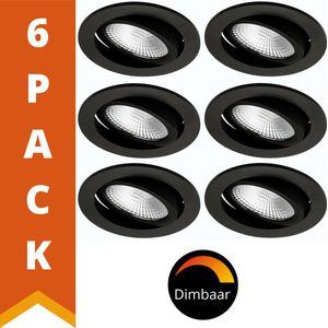 Proventa DimToWarm LED Inbouwspots zwart voor keuken - Dimbaar & Kantelbaar - 6 spots