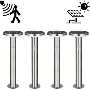 Proventa Solar Tuinpaal Draadloos - Bewegingssensor & daglicht sensor - RVS - IP44 - 4 lantaarn palen