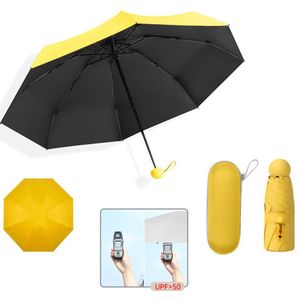 Opvouwbare Paraplu -Windproof-Zonbescherming Anti-Uv UPF50 + met gratis Reisetui-geel