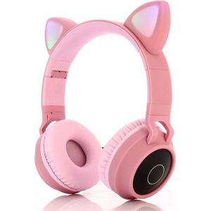 TDR- Draadloze Bluetooth koptelefoon - Over-Ear Koptelefoon voor Kinderen - Met Led Kat Oortjes - Bekend van TikTok - Roze