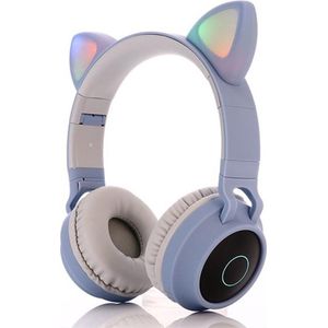 TDR- Draadloze Bluetooth koptelefoon - Over-Ear Koptelefoon voor Kinderen - Met Led Kat Oortjes - Bekend van TikTok - Grijsblauw