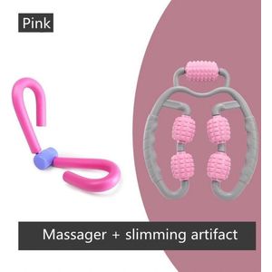 Fitness & Massage Set - De ultieme combinatie voor verbetering van lichaamsvorm en ontspanning - 1x Multifunctionele fitness en afslank klem & 1x Massage handvat met Rollers - Roze