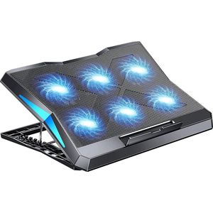 Laptop Cooling Pad - Laptop Cooler met 6 Stille Fans 6 Hoogtes Verstelbaar, Laptop Cooling Stand voor 12""-17"" Laptop