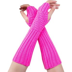 Winkrs - Lange Vingerloze Handschoenen Roze - Lange Gebreide Polswarmers - Fel roze Armwarmers - Acryl