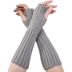 Winkrs© - Vingerloze Handschoenen Dames Grijs - Lange Gebreide Polswarmers/Armwarmers