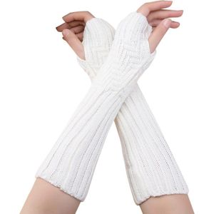 Winkrs - Lange Vingerloze Handschoenen Dames Wit - Lange Gebreide Polswarmers - Acryl