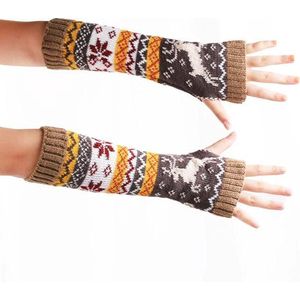 Polswarmers met rendieren - Scandinavische winter armwarmers - Gebreide vingerloze lange handschoenen - Dames