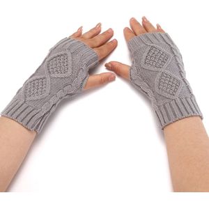 Winkrs - Polswarmers grijs - Een paar grijze gebreide vingerloze handschoenen - Dames/Acryl