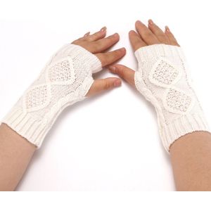 Winkrs© Polswarmers Wit | Vingerloze gebreide handschoenen Dames - Kort model met Kabelpatroon - Acryl