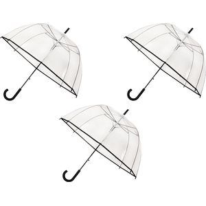 3x Transparante koepelparaplu 85 cm - doorzichtige paraplu - trouwparaplu - bruidsparaplu - stijlvol - plastic - automatisch - trouwen - bruiloft - trendy - fashionable