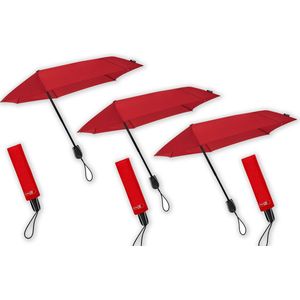 Set van 3 Opvouwbare Stormparaplu's - Windproof tot 80km/u - Grote Paraplu - Rood Doek/Zwart Frame - Stevig Aluminium/Fiberglass - Outdoor - Unisex - Inclusief Beschermhoes