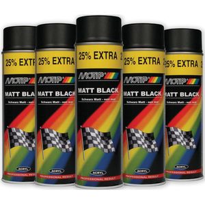 Motip acryllak mat zwart - 6 spuitbussen - sneldrogend - voor hout, metaal, glas & kunststof - 6 x 500 ml