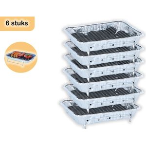 Wegwerpbarbecue 6 stuks – Instant BBQ met 600g Houtskool – Gebruiksklaar voor Camping, Picknick en Strand