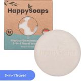 HappySoaps 3-in-1 Travel Wash Bar - Beach Breeze - Shampoo, Body Wash & Shaving Bar - 100% Plasticvrij en Natuurlijk - 40gr