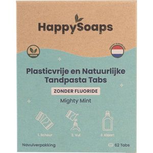 HappySoaps Tandpasta tabs zonder fluoride navulverpakking 62 tabletten