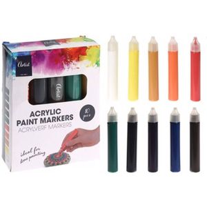 Arrtx Graffiti-acrylmarkerset, 15 mm jumbo-viltpunt, graffitistiften, 10 jumbo, acrylkleurstiften voor doe-het-zelf, het beschilderen van stenen, keramiek, glas, hout, canvas, waterbestendig